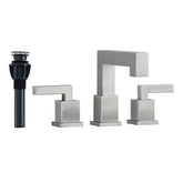 Brushed Nickel Widespread Bathroom Faucet, Waterfall Bathroom Faucets for Sink 3 Hole, 2-Handles Modern Vanity Faucet with Pop Up Drain Assembly and Lead-Free Supply Hose,8-Inch