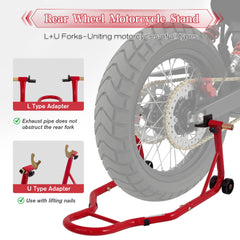 MOTO4U Motorcycle Front & Rear Stand, Front Rear Combo Stand Universal Wheel Lift Stand Swingarm Spool Lift Stand Paddock Stand (Red)