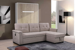 Aurora 84"W Light Gray Reversible Sleeper Sectional Sofa with Storage Chaise, USB Charging Ports and Pocket