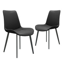 Black PU Leather Dining Chair with Metal Legs, Modern Upholstered Chair Set of 2 for Kitchen, Restaurant, Living, Meeting Room