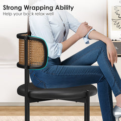 Dining Chairs Set of 2, PU Leather Upholstered Seat with Woven Rattan Back, Sturdy Metal Legs Modern Side Chairs for Kitchen Living Room Restaurant