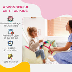 Qaba Kids Rocking Horse, Ride on Unicorn with Realistic Sounds, Safety Belt & Wooden Base, Plush Animal Rocker for Toddlers 18-36 Months, Cream White