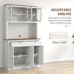 HOMCOM 71" Tall Kitchen Pantry Storage Cabinet with Microwave Stand, Freestanding Buffet with Hutch, 2 Drawers, 5 Doors, Adjustable Shelves and Glass Doors for Kitchen, Dining Room, White