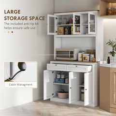 HOMCOM 71" Tall Kitchen Pantry Storage Cabinet with Microwave Stand, Freestanding Buffet with Hutch, 2 Drawers, 5 Doors, Adjustable Shelves and Glass Doors for Kitchen, Dining Room, White