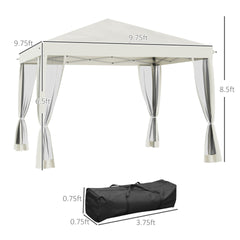 Outsunny 10' x 10' Pop Up Canopy Tent with Netting, Instant Gazebo, Ez up Screen House Room with Carry Bag, Height Adjustable, for Outdoor, Garden, Patio, Beige