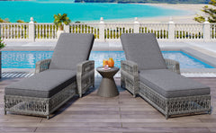 GO 2 Pieces Long Reclining Chaise, Outdoor Wicker Lounge with Armrests, Patio Adjustable Recliner with Soft Removable Cushions, All Weather Rattan Pool Lounge for Poolside & Garden, Gray
