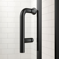 Pivot swing single glass panel shower door 34 in.W x 72 in.H,adjustable 33.5-35 inch frameless shower door with 1/4 inch clear tempered glass,matte black hardwares