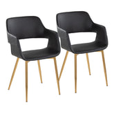 Margarite Contemporary Dining/Accent Chair in Gold Metal and Black Faux Leather by LumiSource - Set of 2