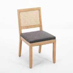 Farmhouse Rattan Dining Chairs Set of 2, Mid Century Modern Kitchen & Dining Room Chairs, Cane Upholstered Kitchen Side Chair with Natural Hardwood Frame, Gray