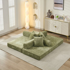 Comfy Convertible Folding Mattress Couch, Floor Sofa Bed, Chenille Floor Sofa with Armrest, Floor Sofa Lounge Couch for Living Room Bedroom Lounge Studio-Green