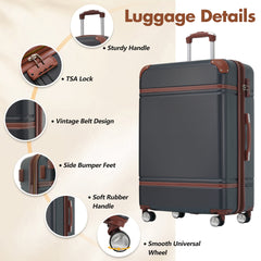 Hardshell Luggage Sets with Bags Lightweight Suitcase Double Spinner Wheels with TSA Lock ,Single Vintage Luggage 28 IN,Black