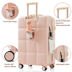 Luggage Set of 3, Airline Certified Carry-on Luggage with Cup Holder, ABS Hard Shell Luggage with Spinner Wheels, pink