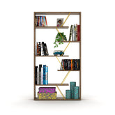Furnish Home Store Wood Frame Etagere Open Back 6 Shelves Bookcase Industrial Bookshelf for Office and Living Rooms Modern Bookcases Large Bookshelf Organizer, Walnut/Yellow