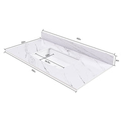 43 Inch Marble Vanity Top, White Vanity Top with 1 Pre-drilled Faucet Holes, Bathroom Vanity Top with Undermount Rectangular Middle Sink and 4" Height Backsplash, Bianco Carrara Venato