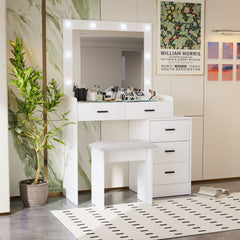 White color adjustable dressing table with 5 drawers