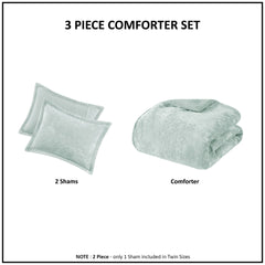 3 PCS Full/Queen Crushed Velvet Sherpa Reversible Comforter Set Aqua