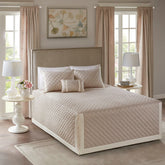 4 Piece Cotton Reversible Tailored Bedspread Set Khaki Queen