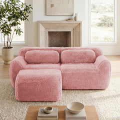 L-shaped Boneless Sofa,Soft Fluffy Plush Fabric,With Chaise 32D High Density Sponge,No Assembly Required,Ergonomic Design Bottom Anti-Slip Design,With Throw Pillows,Fits Bedrooms,Pink