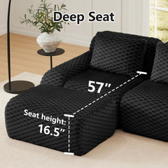 82" Modern L-Shaped Modular Sectional Sofa for Living Room,Flannelette Fabric,Oversized 2-Seater Couch,Deep Seat,Boneless sofa,Movable Ottoman,Buckle connection,Anti-slip Design,No Assembly,Black
