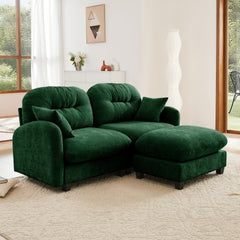 Cloud Sectional L-Shaped Couch With Ottoman,Soft Chenille Fabric,Tufted Cushion Backrest Design High-Density Foam,Fits Bedrooms Living Rooms Reading Nooks,Green