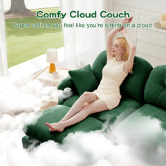Loveseat Cloud Sectional Couches Chenille Fabric,Tufted Cushion Backrest Design, Ergonomic Design,High-Density Foam Easy Install Elegant Armrests High Quality Wooden Base,Fits Living Rooms,Green
