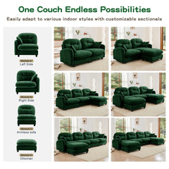Loveseat Cloud Sectional Couches Chenille Fabric,Tufted Cushion Backrest Design, Ergonomic Design,High-Density Foam Easy Install Elegant Armrests High Quality Wooden Base,Fits Living Rooms,Green