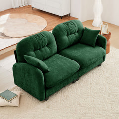Loveseat Cloud Sectional Couches Chenille Fabric,Tufted Cushion Backrest Design, Ergonomic Design,High-Density Foam Easy Install Elegant Armrests High Quality Wooden Base,Fits Living Rooms,Green