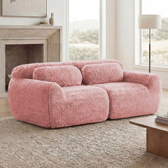 2-seater Modular Sectional Sofa Couches,Soft Fluffy Plush Fabric Bottom Anti-Slip Design,32D High Density Sponge,No Assembly Required Ergonomic Design,With Throw Pillows Fits Living Rooms,Pink