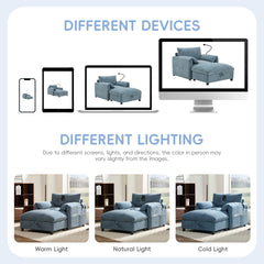 37" Single Sofa with Storage Ottoman, Adjustable Phone Holder, Dual-Port Charger, Storage Pockets, Elephant Ear Armrest, Comfy Chenille Armchair, Modern Cloud Chaise Lounge for Living Room&Apartment