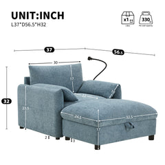 37" Single Sofa with Storage Ottoman, Adjustable Phone Holder, Dual-Port Charger, Storage Pockets, Elephant Ear Armrest, Comfy Chenille Armchair, Modern Cloud Chaise Lounge for Living Room&Apartment