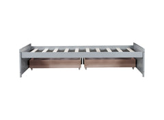 Twin Size Bed with 2 Drawers, Solid Rubber Wood Bed,Grey