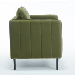 Accent Chair for Living Room, Velvet Comfy Single Sofa Chair Mid-Century Modern Armchair with 1 Pillow and Metal Legs for Bedroom Office Reading