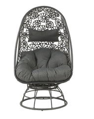 Hikre Clear Glass, Charcoal Fabric & Black Wicker Patio Lounge Chair & Side Table