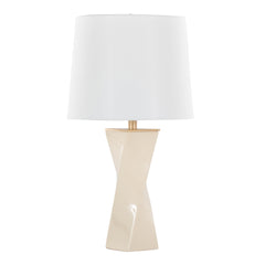 Curvo Square Contemporary 27" Ceramic Table Lamp in Cream Ceramic, Gold Metal, and White Linen by LumiSource