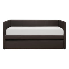 Brown Faux Leather Upholstered Contemporary Daybed with Trundle Wooden Furniture 1pc