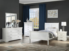 Louis Phillipe White Finish Twin Size Panel Sleigh YoutBed Solid Wood Wooden Bedroom Furniture