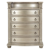 Silver Finish European Design 1pc Luxury Storage Chest with 5 Drawers Genuine Marble Insert Traditional Bedroom Furniture