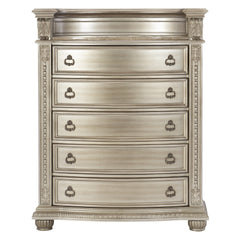Silver Finish European Design 1pc Luxury Storage Chest with 5 Drawers Genuine Marble Insert Traditional Bedroom Furniture