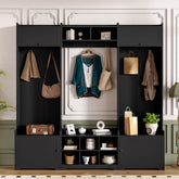 VIBE HAUS 79.1''Wide Modern Hall Tree with Shoe Storage, 4-in-1 Entryway Bench with 8 Cubbies, 7 Coat Hooks & Adjustable Shelf for Hallway, living room, Black
