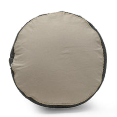 Diamond Handcrafted Fabric Cylindrical Pouf, Beige and Dark Grey