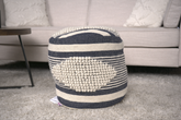 Diamond Handcrafted Fabric Cylindrical Pouf, Beige and Dark Grey