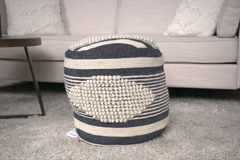 Diamond Handcrafted Fabric Cylindrical Pouf, Beige and Dark Grey