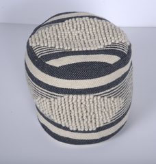 Diamond Handcrafted Fabric Cylindrical Pouf, Beige and Dark Grey
