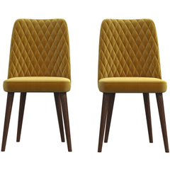 Easy to Clean with Removable Covers Katie Mid-Century Modern Velvet Dining Chair (Set of 2) in Yellow, Solid Wood Structure, 28 x 18 x 36 inches for Home Kitchen