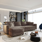 102.4 "Plush Corduroy 4-Seat Sofa,Modern Comfy Upholstered Sofa Cloud Couch,Deep Seat Couches with Soft Pillows and Movable Ottoman,Convertible Sofa Lounge Chair,Camel