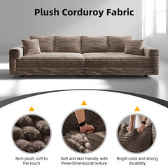 102.4 "Plush Corduroy 4-Seat Sofa,Modern Comfy Upholstered Sofa Cloud Couch,Deep Seat Couches with Soft Pillows and Movable Ottoman,Convertible Sofa Lounge Chair,Camel