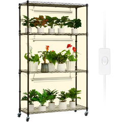 Plant Stand with Grow Light, 4 Tier Plant Shelf with 90W Grow Light for Indoor Plants, 3 Modes Grow Light Shelf Full Spectrum Lights Adjustable Metal Plant Stand for Seed Starting