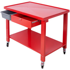 Transmission Teardown Work Station 1/2 Ton Capacity Sloping Drain Table Locking Drawer Removable Drain Basin Full-Width Lower Shelf Four 4-Inch Caster Wheels