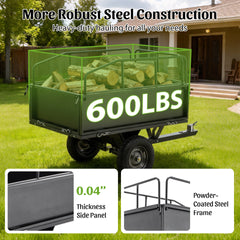 600LBS Heavy Duty Steel Dump Cart Trailer, 17 Cu.Ft. Tow Behind Hauling & Dumping Wagon for ATV, Lawn Tractor and Garden with 16" Tires
