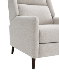 Mid-Century Modern Pushback Manual Recliner Tapered Legs Linen Textured Fabric High Back Subtle Channel Detail Beige Finish Primary Living Room